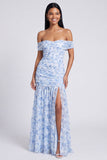Robe Maxi rose rose à fleurs A Short Shoulder
