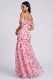 Robe Maxi rose rose à fleurs A Short Shoulder