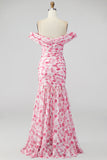 Robe Maxi rose rose à fleurs A Short Shoulder