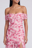 Robe Maxi rose rose à fleurs A Short Shoulder