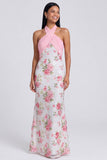 Robe à fleurs Maxi Sirène rose clair en forme de halter