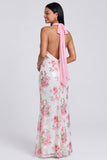 Robe à fleurs Maxi Sirène rose clair en forme de halter