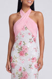 Robe à fleurs Maxi Sirène rose clair en forme de halter