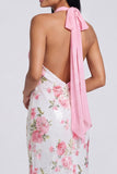Robe à fleurs Maxi Sirène rose clair en forme de halter