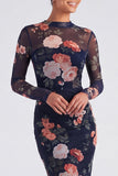 Robe formelle à manches longues en sirène à col fleuri en ivoire