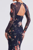 Robe formelle à manches longues en sirène à col fleuri en ivoire