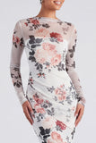 Robe formelle à manches longues en sirène à col fleuri en ivoire