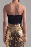 Robe formelle sirène sans bretelles en sequins noir et or