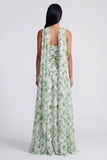 Robe Maxi fleurie A Strapless Strapless vert clair avec écharpe