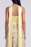 Robe Maxi fleurie jaune A Stripless avec écharpe