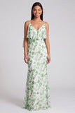 Robe longue à fleurs vert clair Sirène