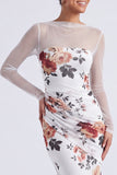 Robe formelle à manches longues en sirène à col fleuri noir à illusion