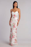 Robe formelle de sirène à bretelles florales en ivoire
