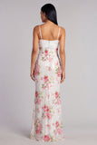 Robe formelle de sirène à bretelles florales en ivoire