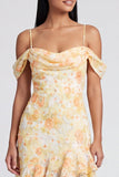 Robe fleurie jaune à volants froids