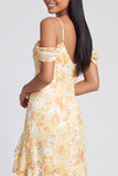 Robe fleurie jaune à volants froids
