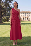 Robe midi fleurie jaune à une épaule en ligne A