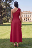 Robe midi fleurie jaune à une épaule en ligne A