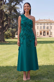 Robe midi fleurie jaune à une épaule en ligne A