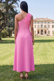 Robe midi fleurie jaune à une épaule en ligne A