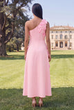 Robe midi fleurie jaune à une épaule en ligne A