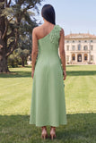 Robe midi fleurie jaune à une épaule en ligne A