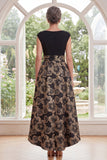 Robe noire A-Line à col bateau fleurie, Jasquard, haute basse, Mère de la Mariée avec nœud