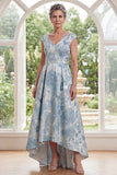 Robe de la mère de la mariée bleue à col en V bleue à col en V avec des manches courtes