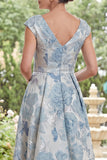 Robe de la mère de la mariée bleue à col en V bleue à col en V avec des manches courtes