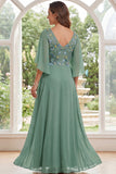 Robe longue Mother Of the Bride en chiffon en mousseline en V à col en V verte sauge