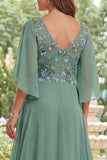 Robe longue Mother Of the Bride en chiffon en mousseline en V à col en V verte sauge