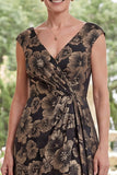 Robe longue mère de la mariée noire Jacquard à col en V et longue robe fleurie à fente