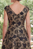 Robe longue mère de la mariée noire Jacquard à col en V et longue robe fleurie à fente