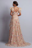 Corset en tulle ligne A à ligne Champagne High-Low Rose fleurie Mère de la Mariée brodée