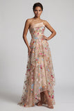 Robe de la mère de la mariée en tulle champagne à traînée dénudée-haute-basse