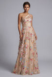 Robe de la mariée en tulle champagne ligne A à une épaule