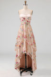 Sweetheart Champagne Corset Ligne A, tulle High-Low Fleur Mother Of the Bride Robe