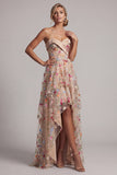 Sweetheart Champagne Corset Ligne A, tulle High-Low Fleur Mother Of the Bride Robe