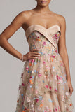Sweetheart Champagne Corset Ligne A, tulle High-Low Fleur Mother Of the Bride Robe