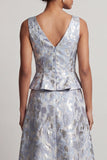Robe de mère de la mariée bleu poussiéreux A Line à col en V long jaquard