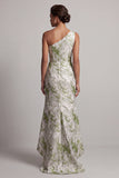 Robe de la mère de la mariée en fleurs vert clair à une épaule longue