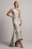 Robe de la mère de la mariée en fleurs vert clair à une épaule longue
