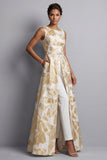 Combinaisons Champagne Jacquard à col bateau Mother of the Bride avec poches