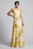 Robe jaune A Line, à col bateau, longue robe fleurie, de la mère de la mariée