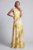 Robe jaune A Line, à col bateau, longue robe fleurie, de la mère de la mariée