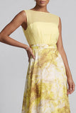 Robe jaune A Line, à col bateau, longue robe fleurie, de la mère de la mariée