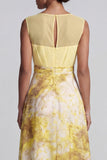 Robe jaune A Line, à col bateau, longue robe fleurie, de la mère de la mariée