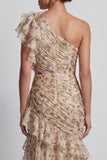 Robe de la mère de la mariée à volants longue et à volants en sirène de champagne avec fente