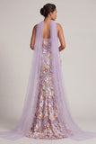 Robe longue de mère de la mariée à fentes en sirène fleurie violette clair