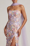 Robe longue de mère de la mariée à fentes en sirène fleurie violette clair